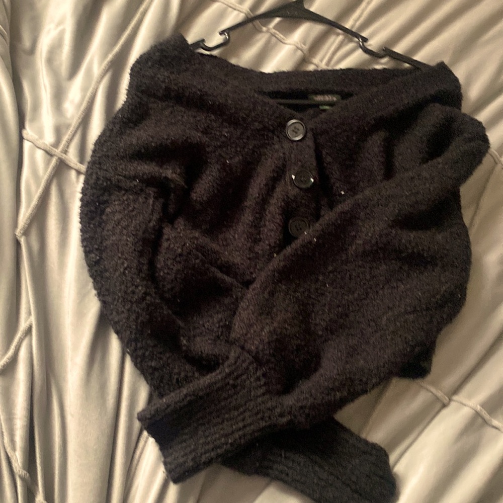 Cropped-button up-off the shoulder- sweater